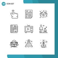 Set of 9 Modern UI Icons Symbols Signs for film chart fast food report annual Editable Vector Design Elements