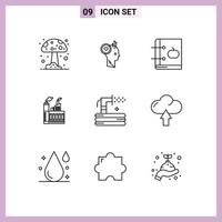 Pack of 9 Modern Outlines Signs and Symbols for Web Print Media such as smoke construction apple building learning Editable Vector Design Elements