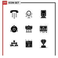 Pictogram Set of 9 Simple Solid Glyphs of crypto currency coin heard ion transportation Editable Vector Design Elements