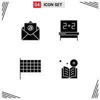 Set of 4 Modern UI Icons Symbols Signs for email book blackboard flag learning Editable Vector Design Elements