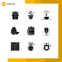 Pack of 9 Modern Solid Glyphs Signs and Symbols for Web Print Media such as business contract steel easter egg Editable Vector Design Elements