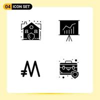 Solid Glyph Pack of 4 Universal Symbols of estate coin security office crypto currency Editable Vector Design Elements