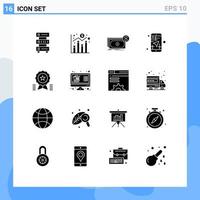 16 Universal Solid Glyphs Set for Web and Mobile Applications direction app economy mobile flow Editable Vector Design Elements