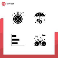 Pictogram Set of 4 Simple Solid Glyphs of stopwatch performance finance finance life Editable Vector Design Elements