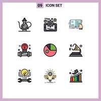 Pictogram Set of 9 Simple Filledline Flat Colors of analysis tools book plump reading Editable Vector Design Elements