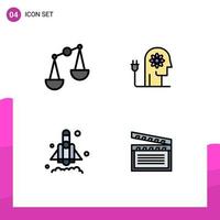 Set of 4 Vector Filledline Flat Colors on Grid for balance rocket boosting knowledge american Editable Vector Design Elements