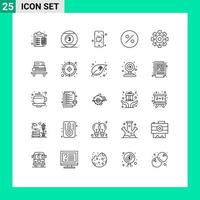 Modern Set of 25 Lines and symbols such as power mechanical play percent education Editable Vector Design Elements