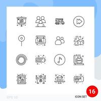 16 Outline concept for Websites Mobile and Apps maps multimedia human forward lifting Editable Vector Design Elements