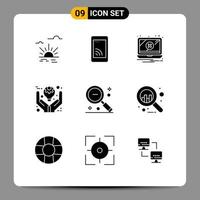 Pack of 9 creative Solid Glyphs of magnifier product error management business Editable Vector Design Elements