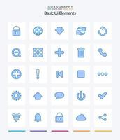 elementos básicos creativos de la interfaz de usuario 25 paquete de iconos azules como eliminar. menos. abajo. buscar. girar