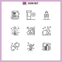 Set of 9 Vector Outlines on Grid for machine internet plant coffee plant Editable Vector Design Elements