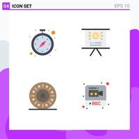 4 Flat Icon concept for Websites Mobile and Apps clock food watch presentation record Editable Vector Design Elements