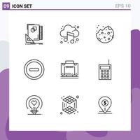 User Interface Pack of 9 Basic Outlines of bag ui sound minus food Editable Vector Design Elements