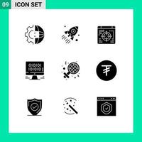 Universal Icon Symbols Group of 9 Modern Solid Glyphs of day management startup development target Editable Vector Design Elements