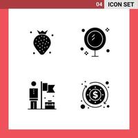 Stock Vector Icon Pack of 4 Line Signs and Symbols for strawberry accomplished berry cleaning businessman Editable Vector Design Elements