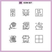 9 Thematic Vector Outlines and Editable Symbols of page research coding magnifier global Editable Vector Design Elements