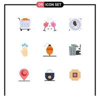 Set of 9 Modern UI Icons Symbols Signs for garbage fishing fresh fish gestures Editable Vector Design Elements