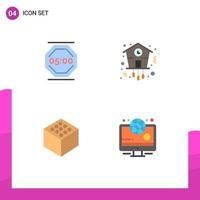 4 Universal Flat Icons Set for Web and Mobile Applications stop work time work clock edge Editable Vector Design Elements