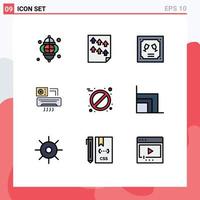 Set of 9 Modern UI Icons Symbols Signs for room aircondition paper air invitation Editable Vector Design Elements