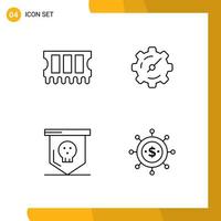 4 Thematic Vector Filledline Flat Colors and Editable Symbols of hardware skull gear board economics Editable Vector Design Elements