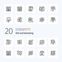 paquete de iconos de 20 líneas seo como cog time eye clock seo vector