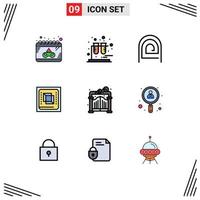 Pack of 9 Modern Filledline Flat Colors Signs and Symbols for Web Print Media such as gate hardware fingerprint cpu chip Editable Vector Design Elements