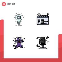 4 Filledline Flat Color concept for Websites Mobile and Apps bulb ginger innovation calendar halloween scary Editable Vector Design Elements