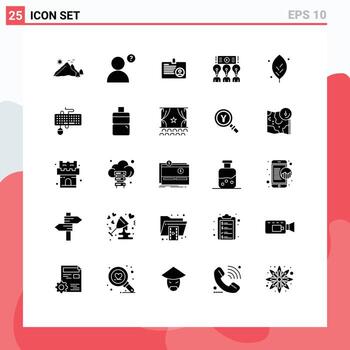 25 Thematic Vector Solid Glyphs and Editable Symbols of leaf workshop card training presentation Editable Vector Design Elements