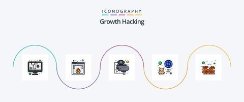 línea de piratería llena de paquete de iconos planos 5 que incluye infección. tierra. sitio web. bicho. buscar vector