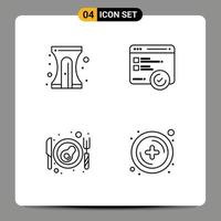 Line Pack of 4 Universal Symbols of back to school breakfast sharpener testing add Editable Vector Design Elements