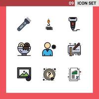 Pack of 9 Modern Filledline Flat Colors Signs and Symbols for Web Print Media such as drink breakfast harbor scanner payment Editable Vector Design Elements