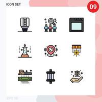 Pack of 9 Modern Filledline Flat Colors Signs and Symbols for Web Print Media such as map science lab app science experiment laboratory research Editable Vector Design Elements