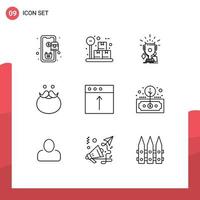 Mobile Interface Outline Set of 9 Pictograms of app santa game movember moustache Editable Vector Design Elements