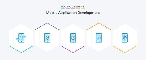 desarrollo de aplicaciones móviles 25 paquete de iconos azules que incluye móvil. aplicación movil. mapa. móvil. aplicación movil vector