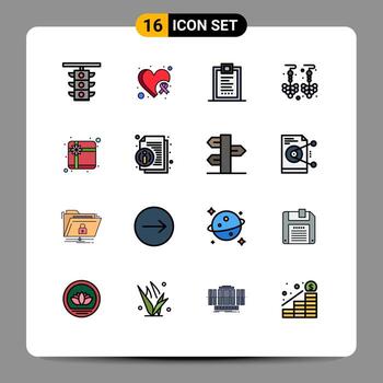 16 Universal Flat Color Filled Lines Set for Web and Mobile Applications box earrings heart awareness drop design Editable Creative Vector Design Elements