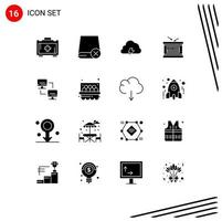 Group of 16 Solid Glyphs Signs and Symbols for computer independece power holiday sun Editable Vector Design Elements