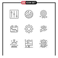 9 Universal Outline Signs Symbols of serve waiter calendar gear setting Editable Vector Design Elements