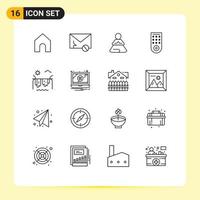 Modern Set of 16 Outlines Pictograph of sun mountains fast tv control Editable Vector Design Elements