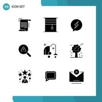 9 Universal Solid Glyphs Set for Web and Mobile Applications error search rollers find chating Editable Vector Design Elements