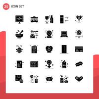 Editable Vector Line Pack of 25 Simple Solid Glyphs of celebration exchange portfolio data wine Editable Vector Design Elements