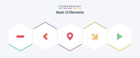 Basic Ui Elements 25 Flat icon pack including play. control. map. right. arrow vector