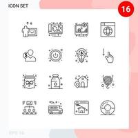 16 User Interface Outline Pack of modern Signs and Symbols of user world money globe design Editable Vector Design Elements