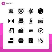 Mobile Interface Solid Glyph Set of 16 Pictograms of art horizontal marine flip hungarian Editable Vector Design Elements