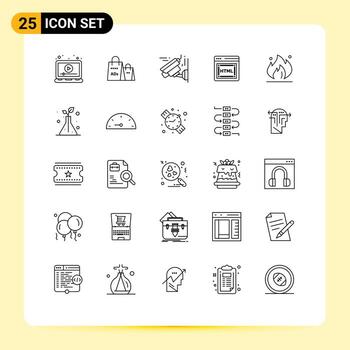 Editable Vector Line Pack of 25 Simple Lines of industry seo shopping ad html technology Editable Vector Design Elements