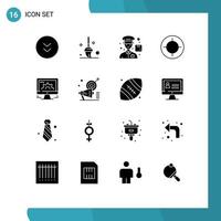 Pack of 16 creative Solid Glyphs of social market online delivery computer shoot Editable Vector Design Elements