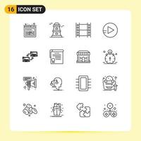 Outline Pack of 16 Universal Symbols of certificate network movie link computer Editable Vector Design Elements