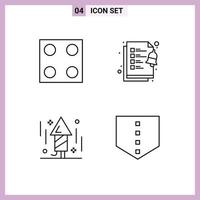 Line Pack of 4 Universal Symbols of electro rocket checklist celebration shield Editable Vector Design Elements