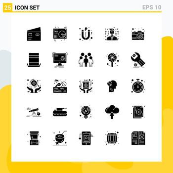 Set of 25 Modern UI Icons Symbols Signs for photo programming player programmer market Editable Vector Design Elements