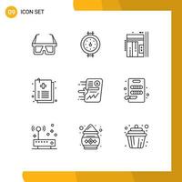 Universal Icon Symbols Group of 9 Modern Outlines of send file interior medical document Editable Vector Design Elements