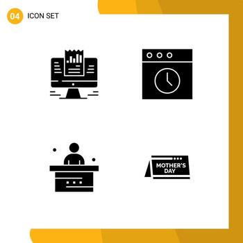 Editable Vector Line Pack of 4 Simple Solid Glyphs of report desk computer history student Editable Vector Design Elements